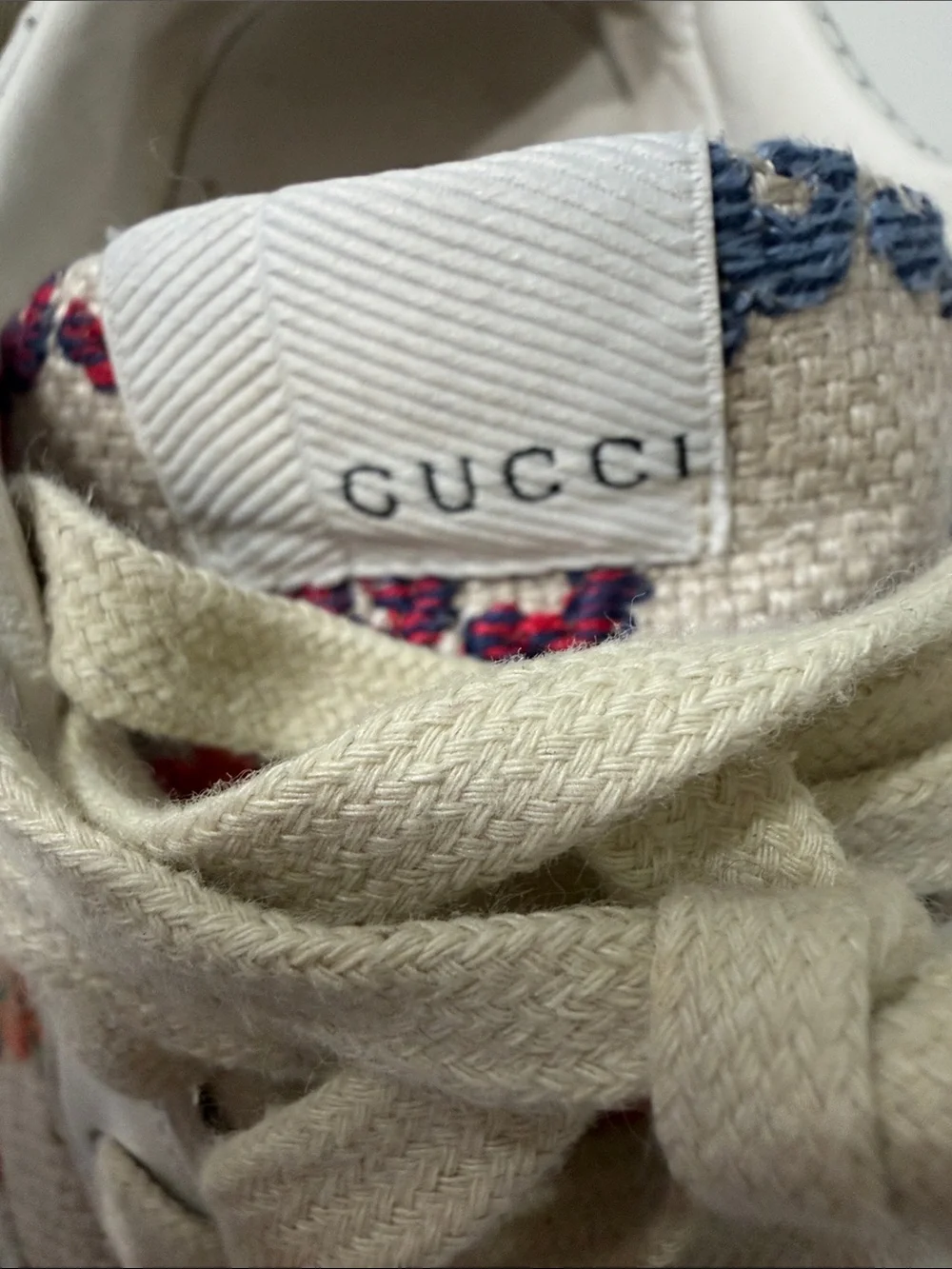 Gucci GG Logo-Detailed Leather and Multi Colored Embroidered Canvas Sneakers 39